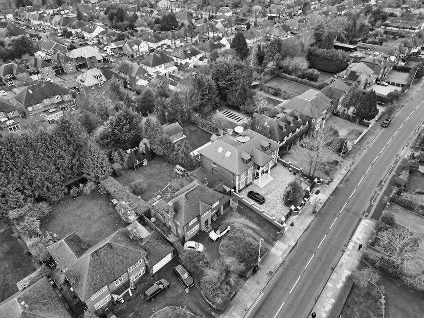 An aerial view of a residential neighborhood along Anerley Road SE20, showing a variety of back gardens with different landscaping styles. The gardens feature well-maintained lawns with trimmed grass,
